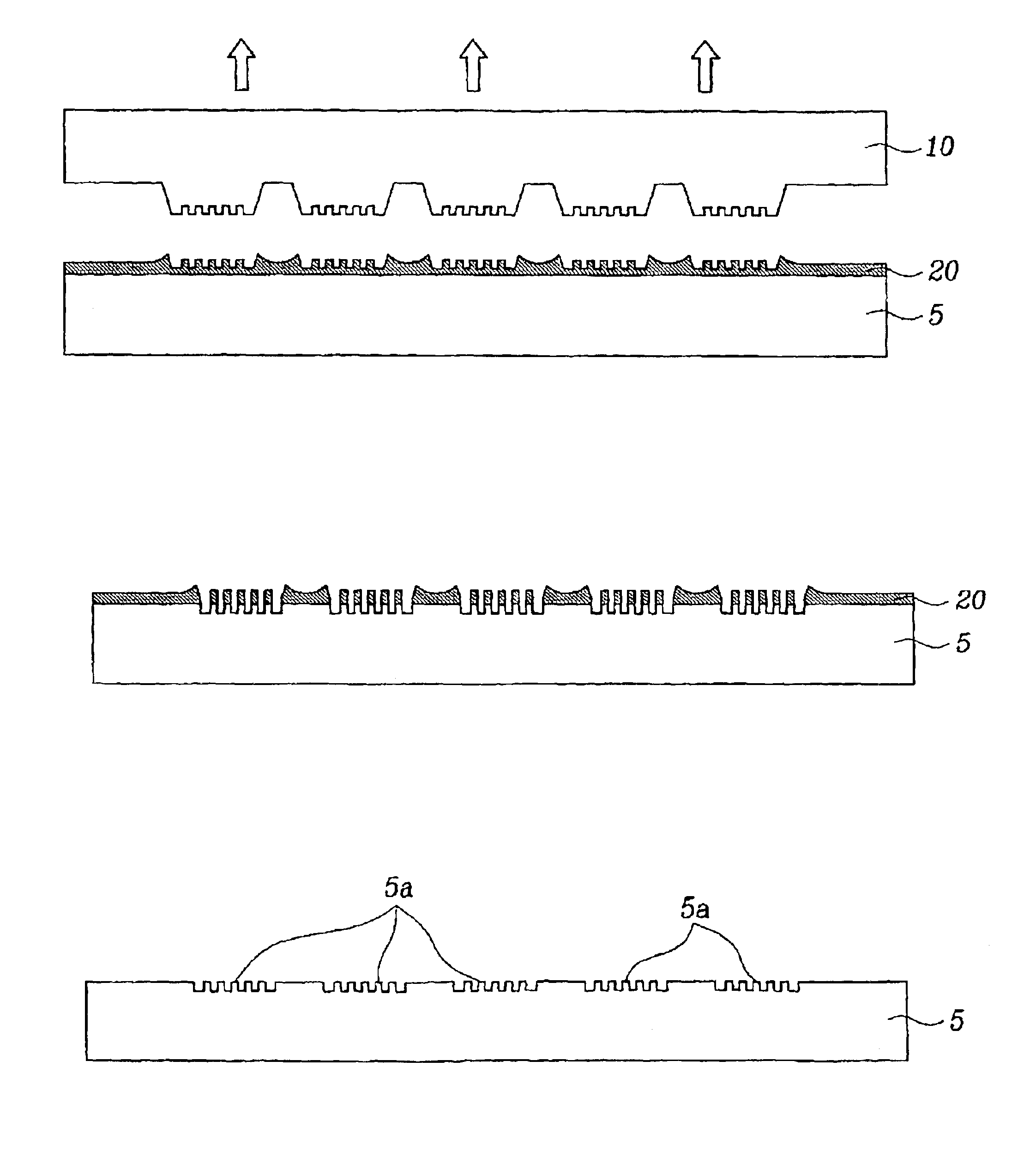 UV nanoimprint lithography process using elementwise embossed stamp and selectively additive pressurization