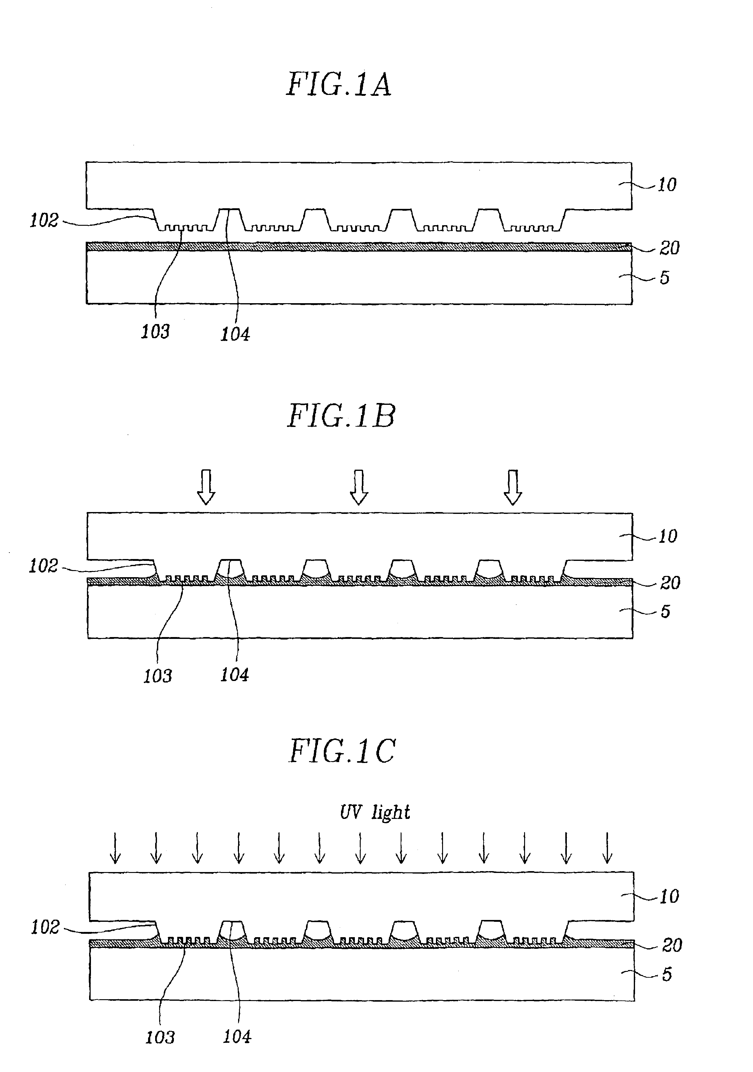 UV nanoimprint lithography process using elementwise embossed stamp and selectively additive pressurization