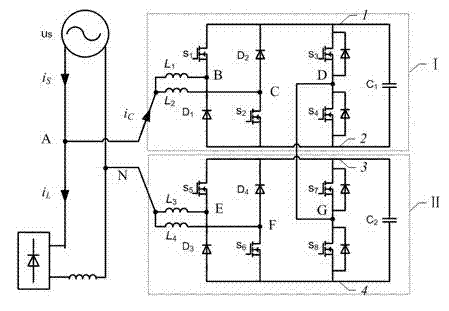 Five-level dual-buck parallel active power filter (APF) and dual-frequency half-wave control method thereof