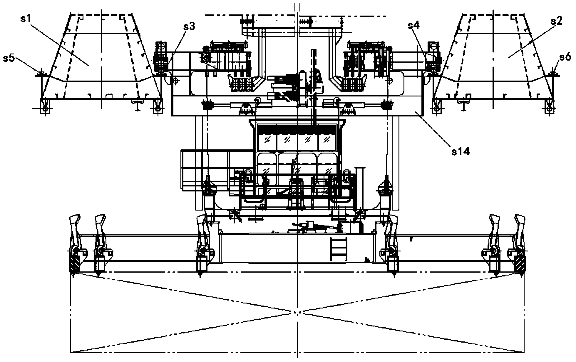 Connecting structure of crossing type double trolleys