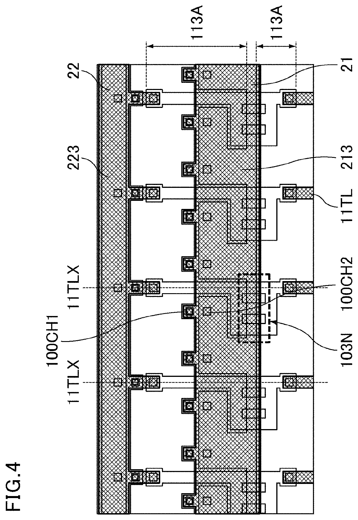 Image display device with frame region transistor control line including stacked line layers