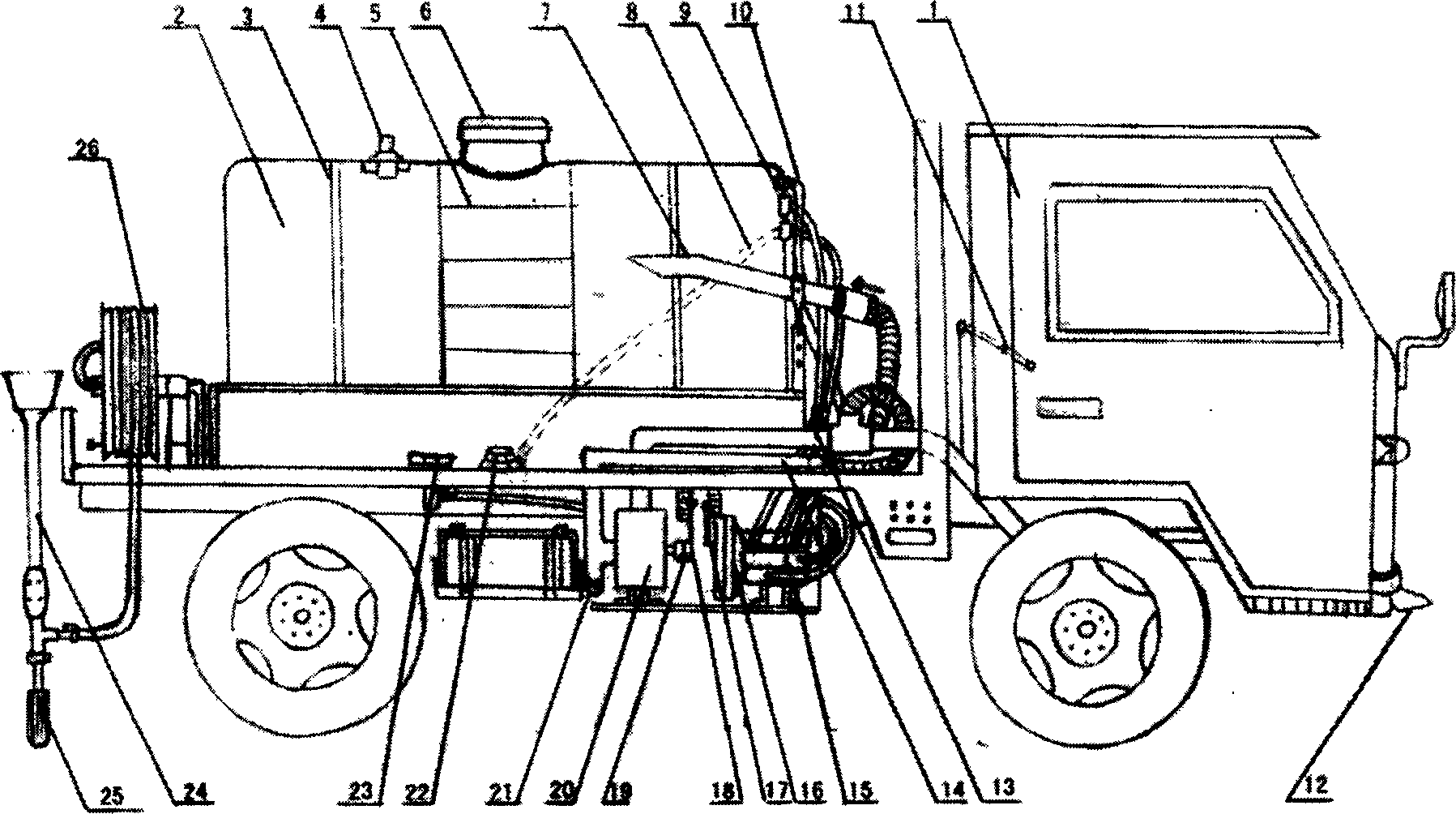 Water spraying and medicine spraying car