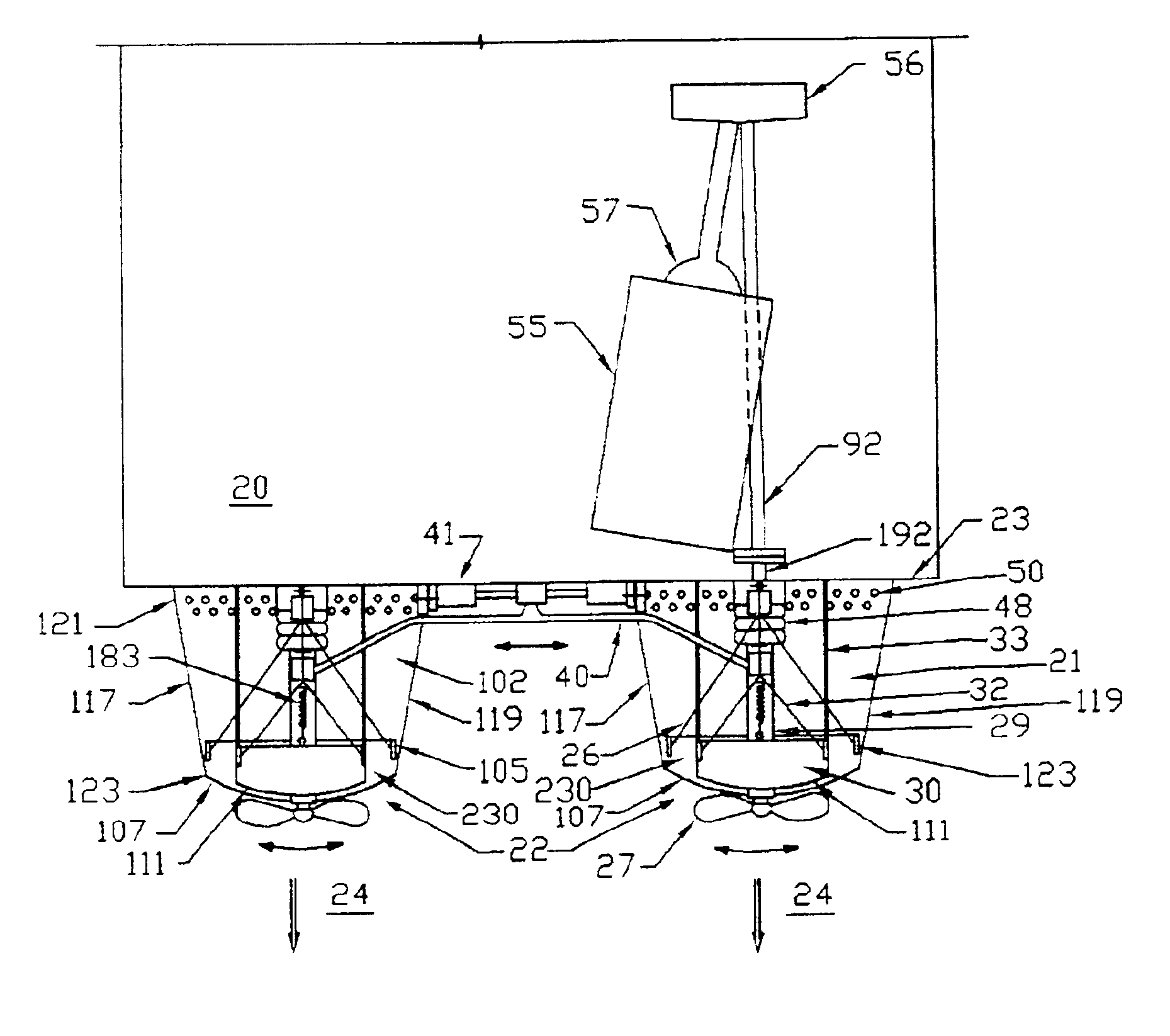 Trim tabs and surface drive propeller bite control