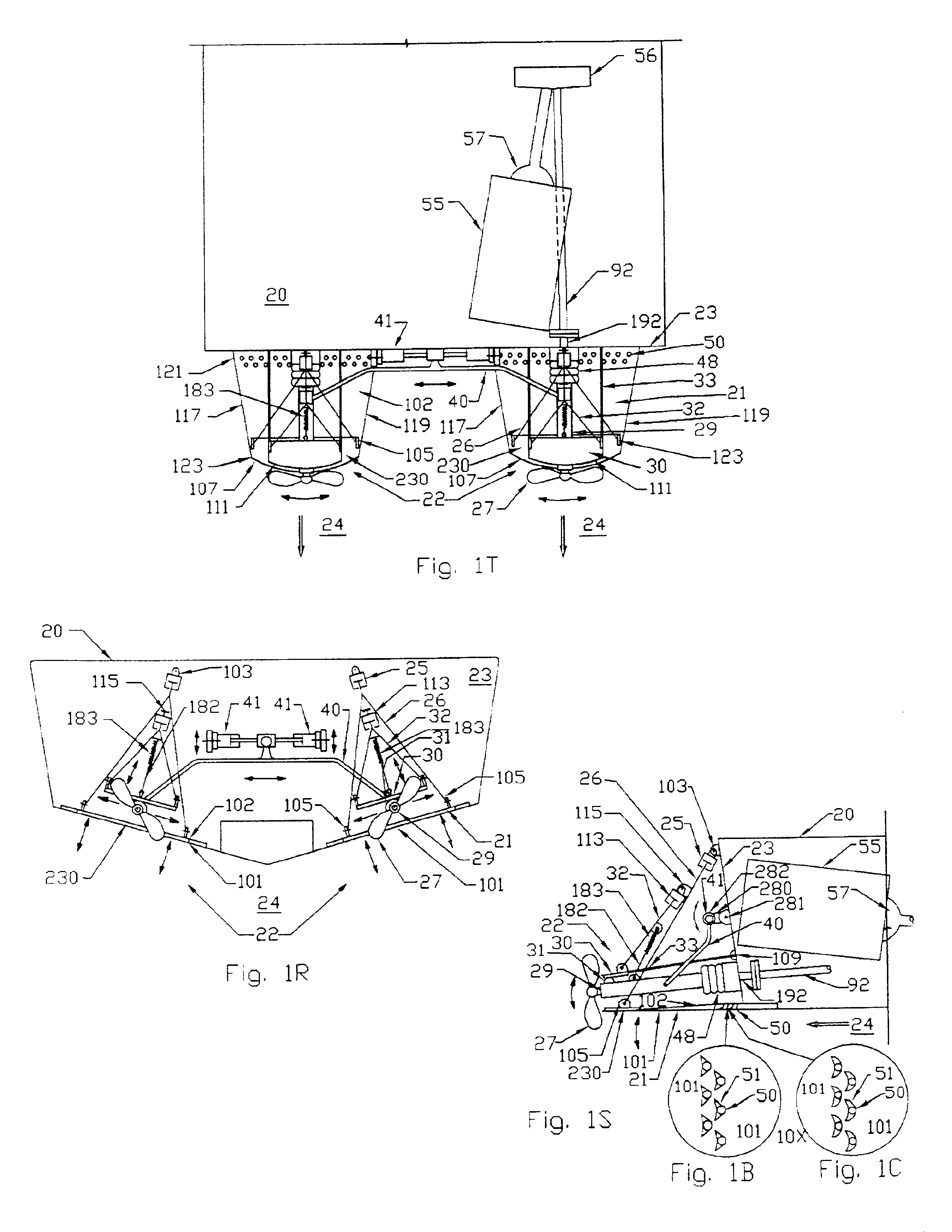 Trim tabs and surface drive propeller bite control