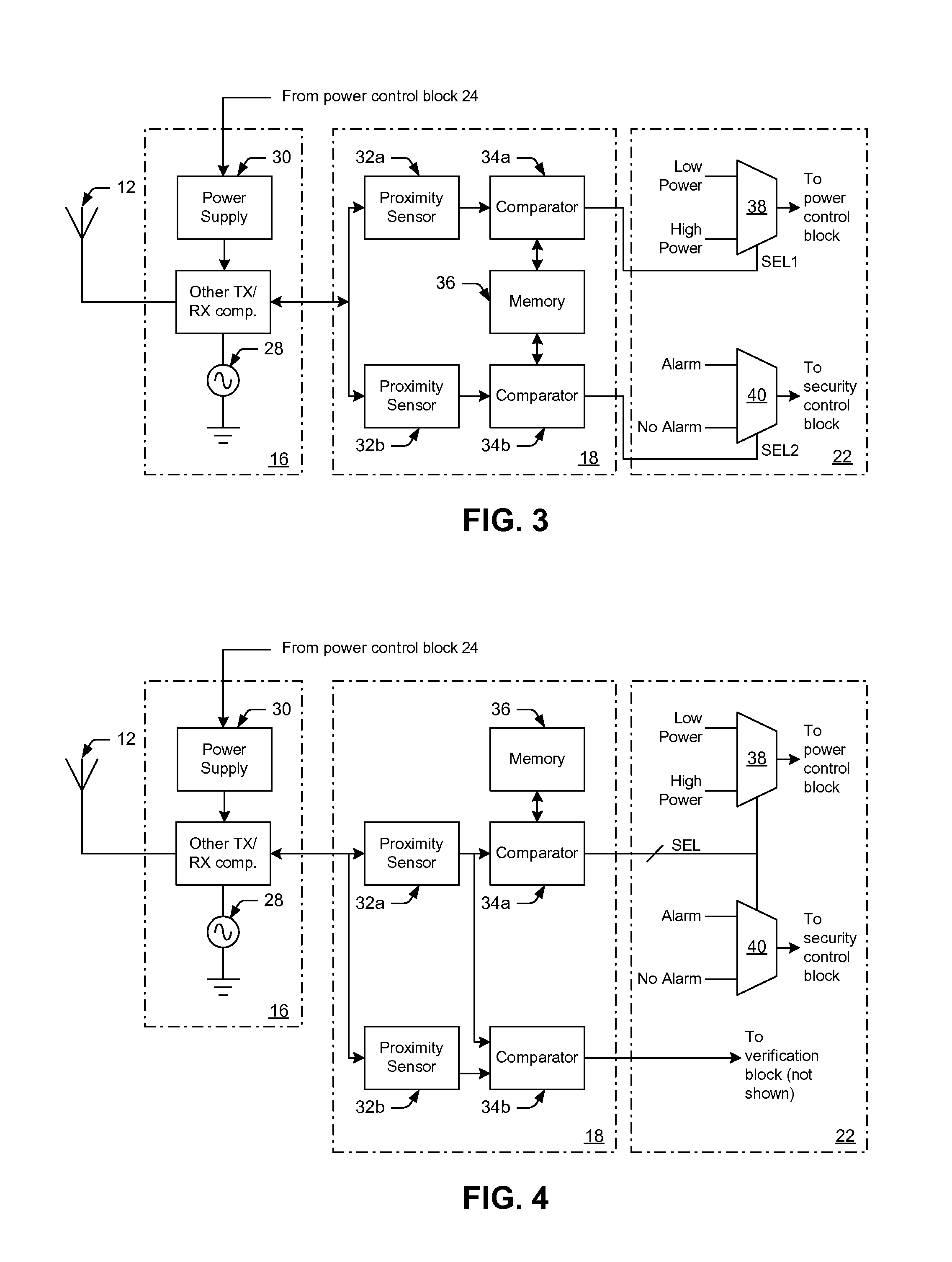 System and method for selectively providing security to and transmission power from a portable electronic device depending on a distance between the device and a user