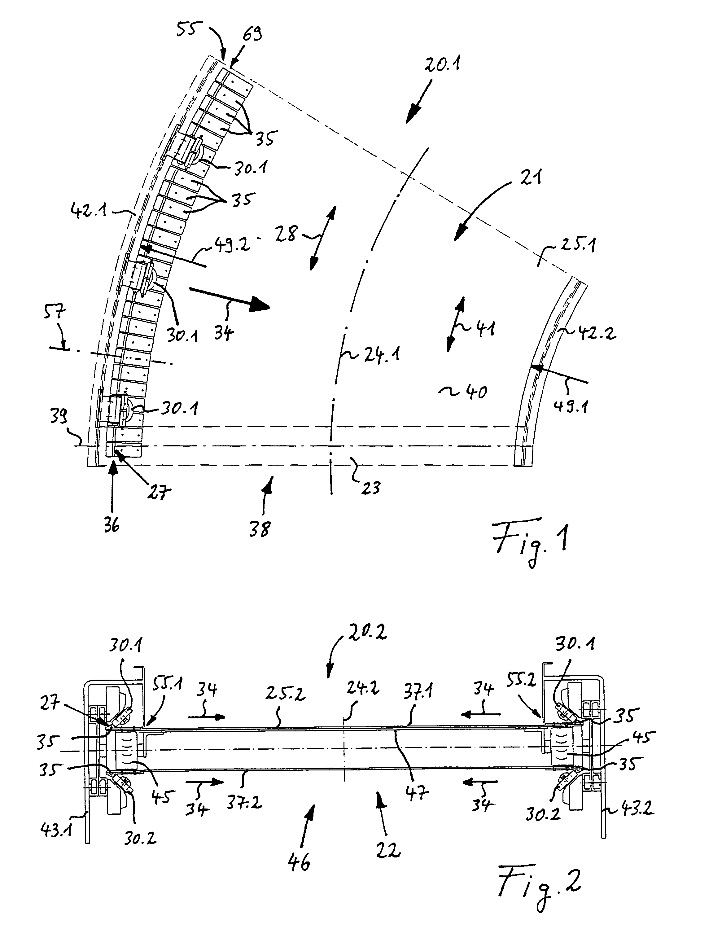 Belt band conveyor having separate guide shoes