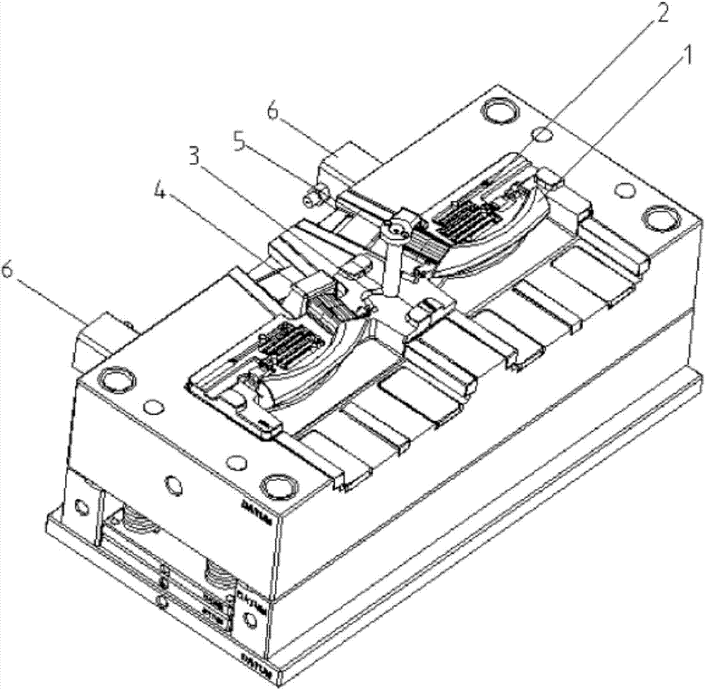 Automobile interior front door handle rear firing method gas-assisted injection mold