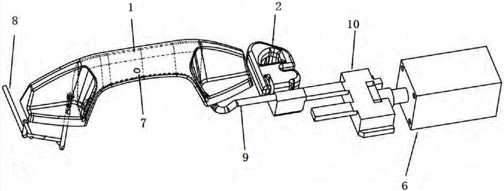 Automobile interior front door handle rear firing method gas-assisted injection mold