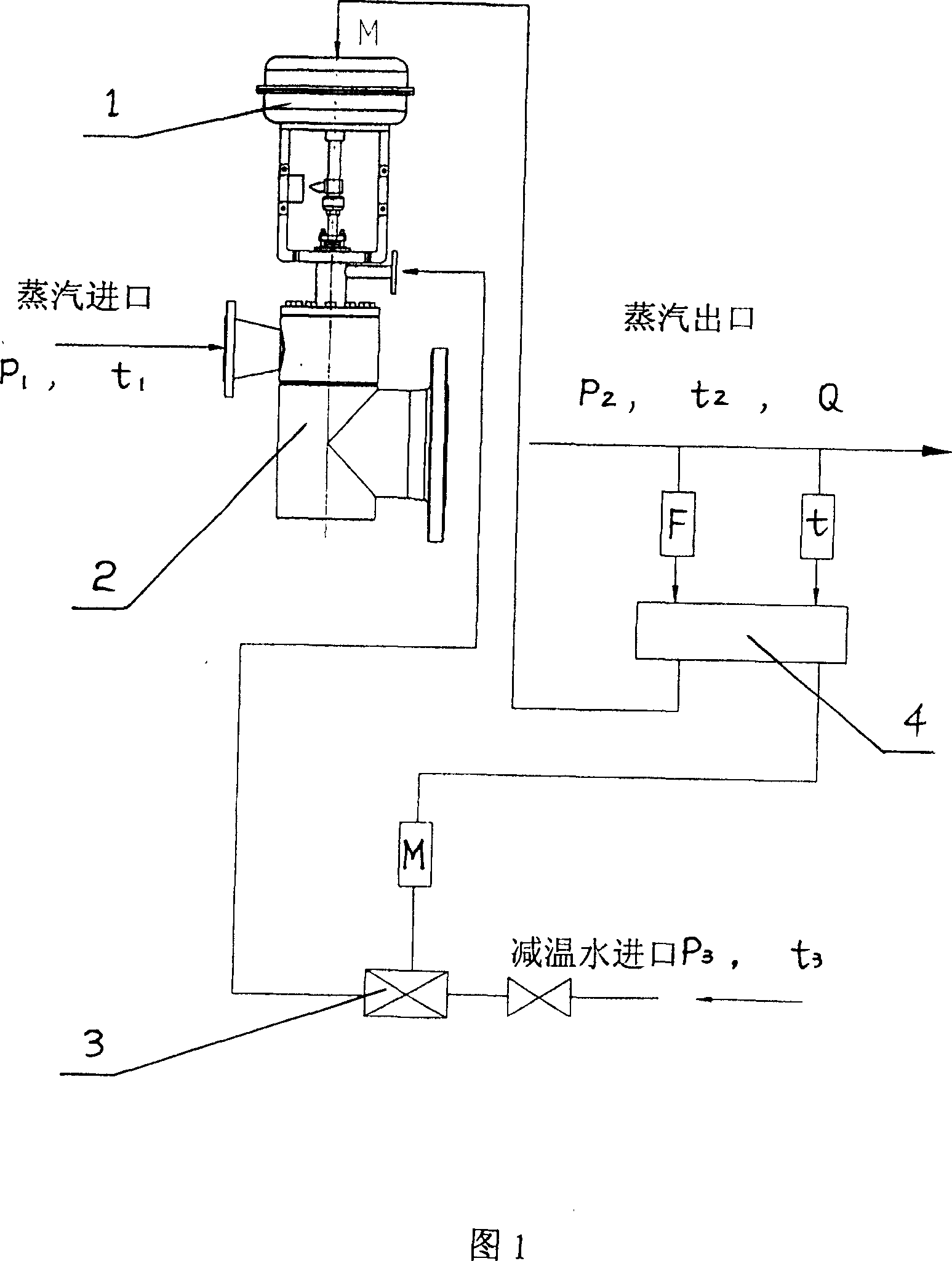 Desuperheating and decompressing device for steam