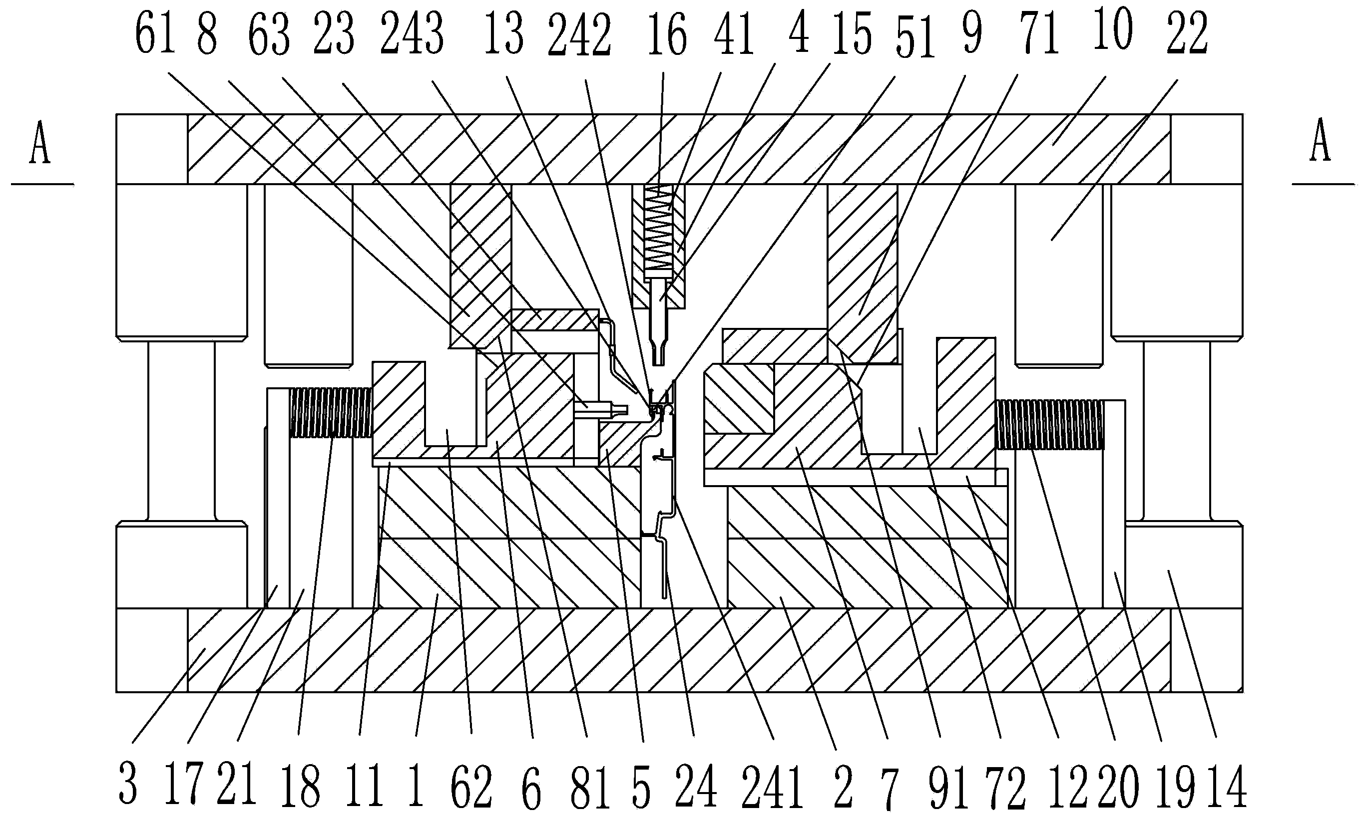 Double-inclined-wedge lateral punching die and punching method