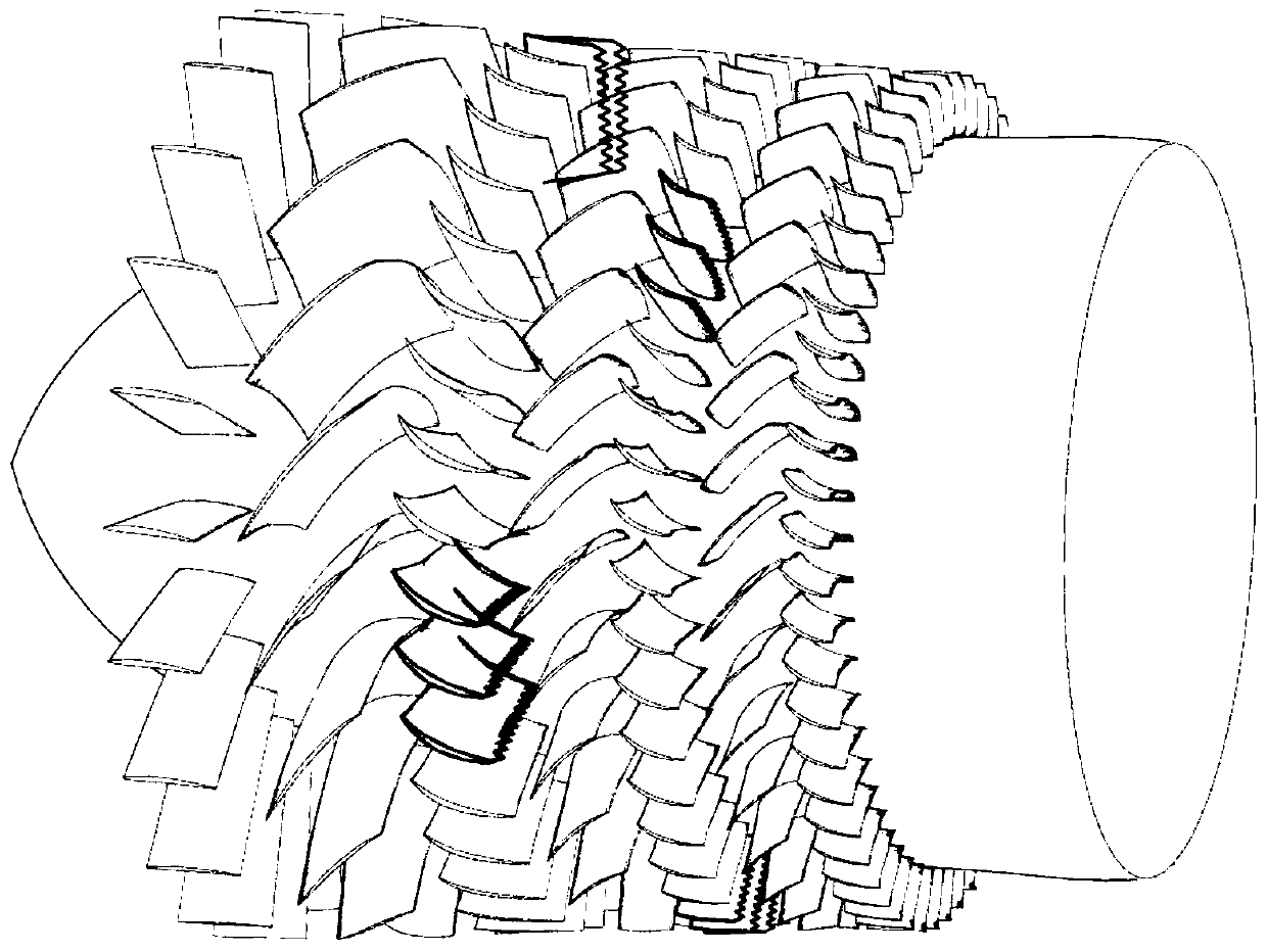 Multistage axial flow compressor stability improvement structure based on sawtooth tailing edge blade