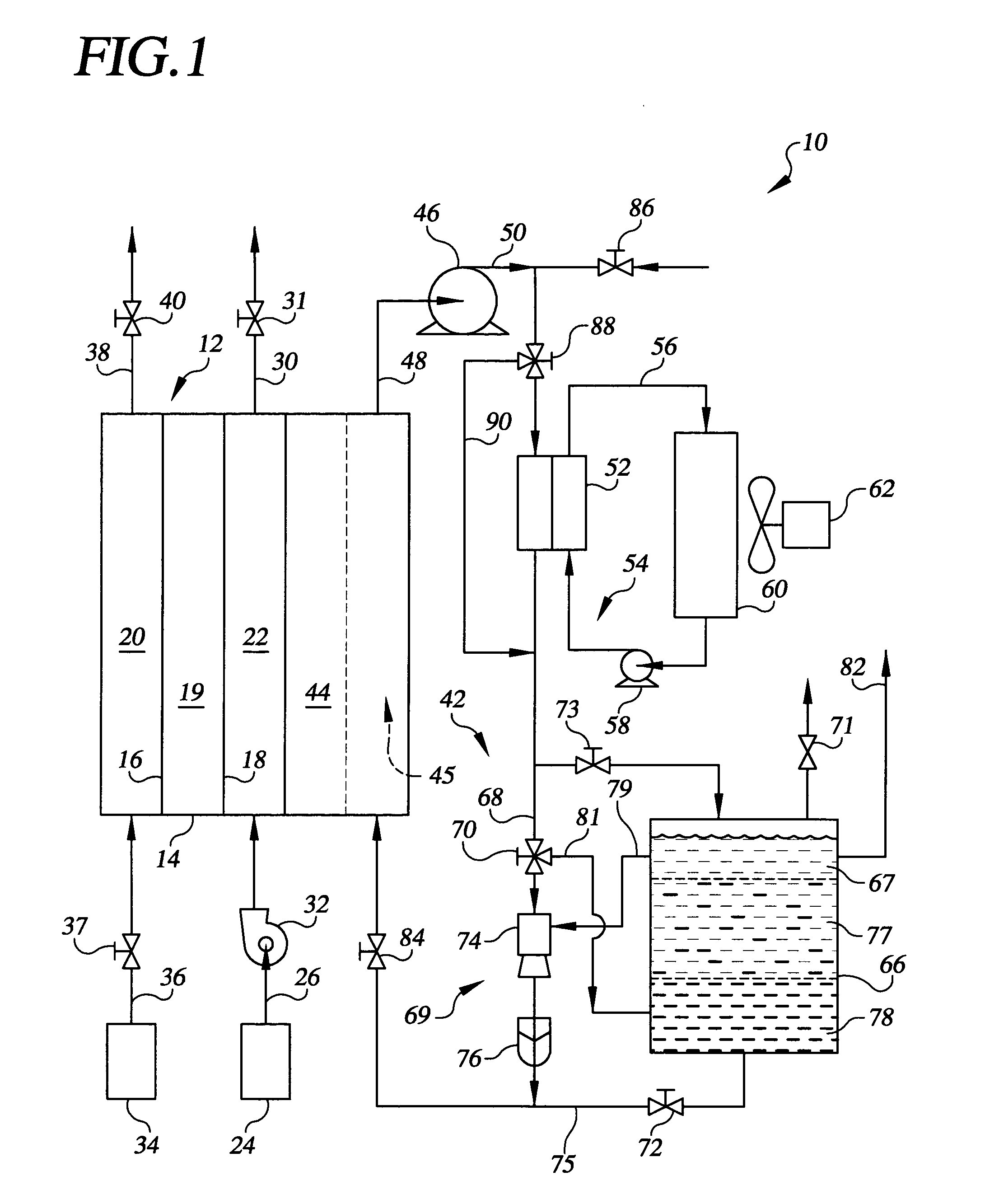 Freeze tolerant fuel cell power plant with a two-component mixed coolant