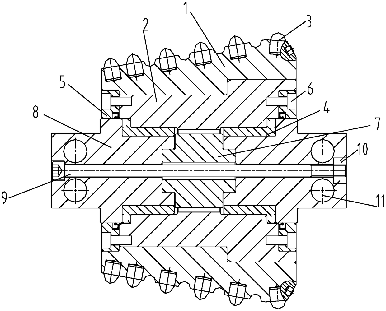 Sliding bearing raise-boring machine inserted tooth hob capable of being disassembled quickly