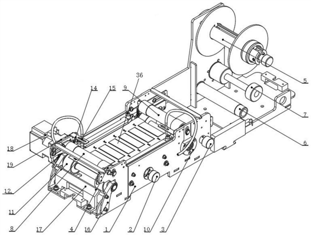 A marking number roll material feeding device