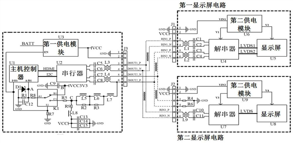 Circuit adaptive to different vehicle-mounted remote screens and vehicle-mounted central control display screen