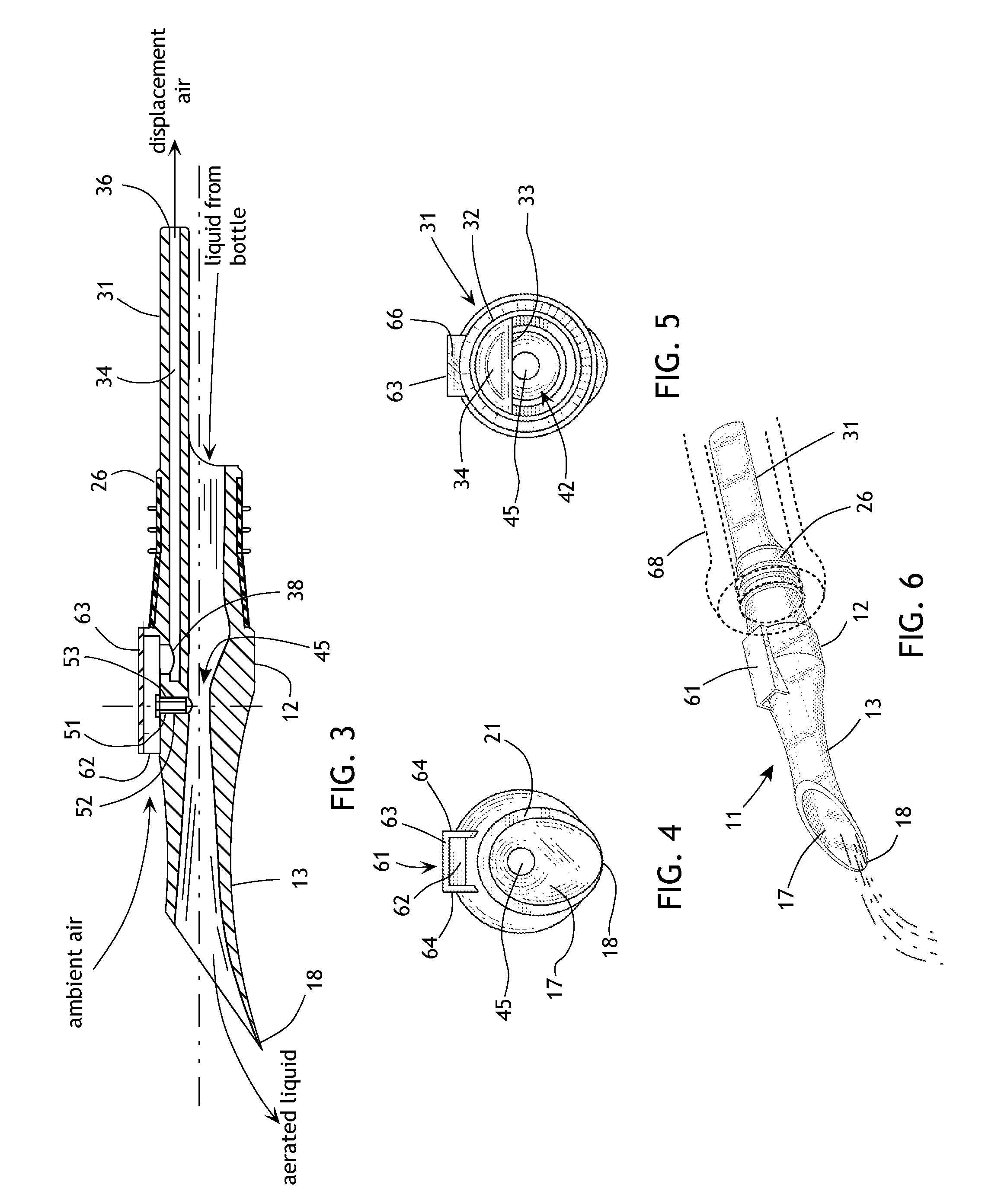 Aerating pouring spout with automatic closure