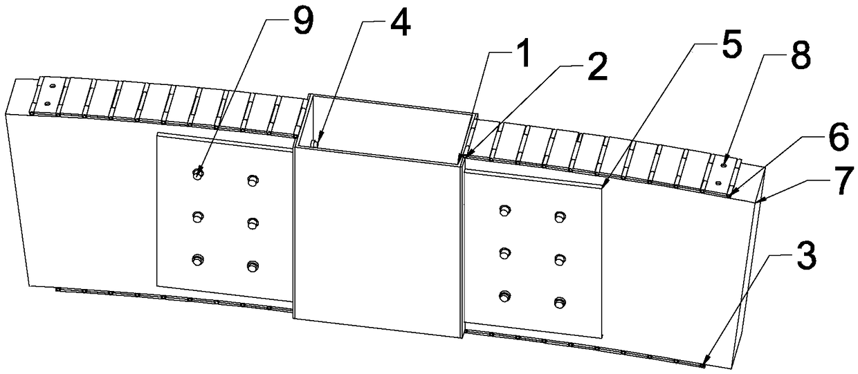 Curved wood member chain plate type steel clamping plate connecting joint and construction method thereof