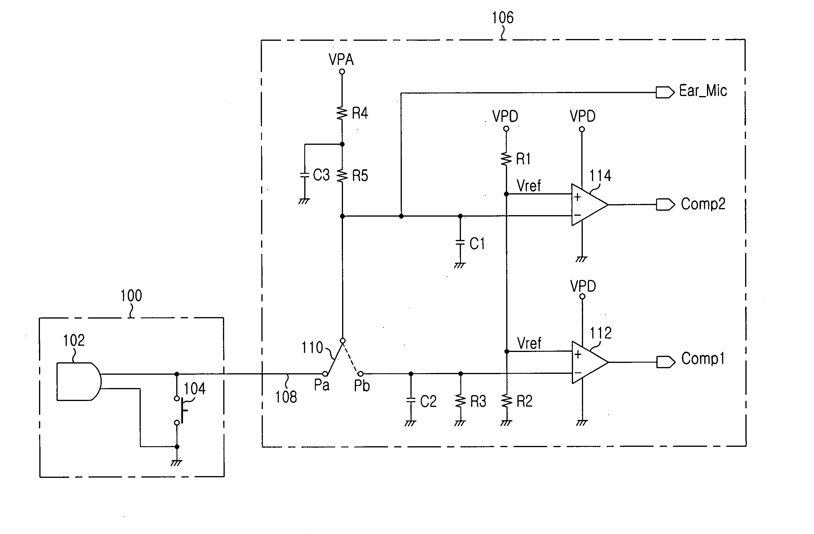 Circuit for supplying ear-microphone bias power for ear/microphone in mobile terminal