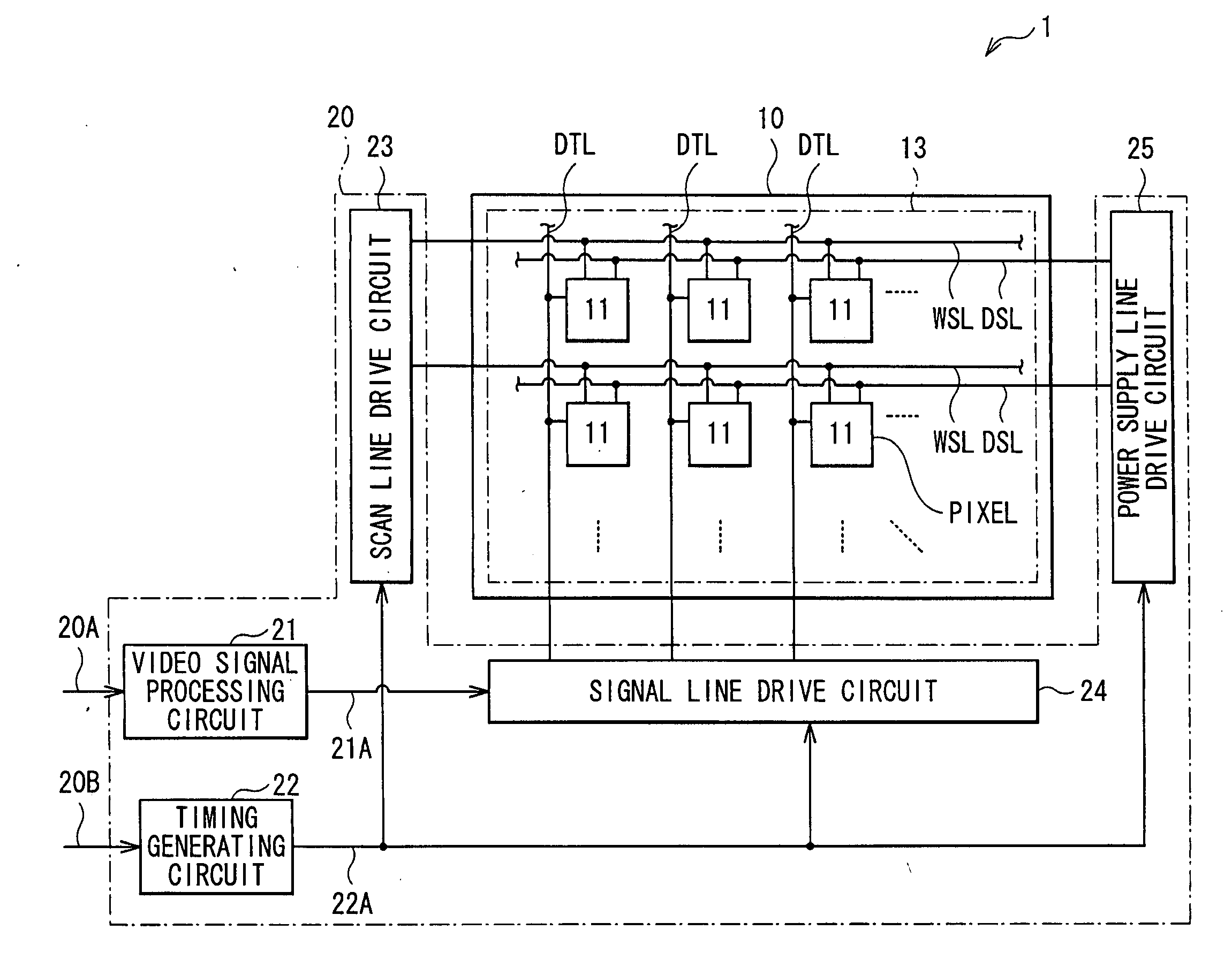 Display device, method of driving the same, and electronic unit