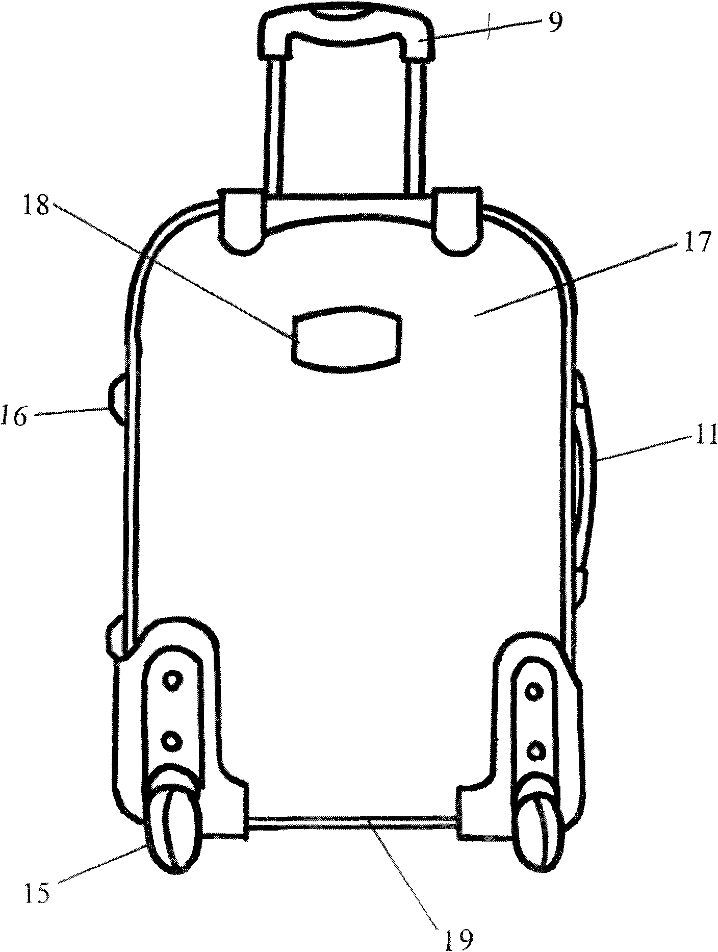 Pull-rod case with iron bar supporting feet and pocket supporting cloths