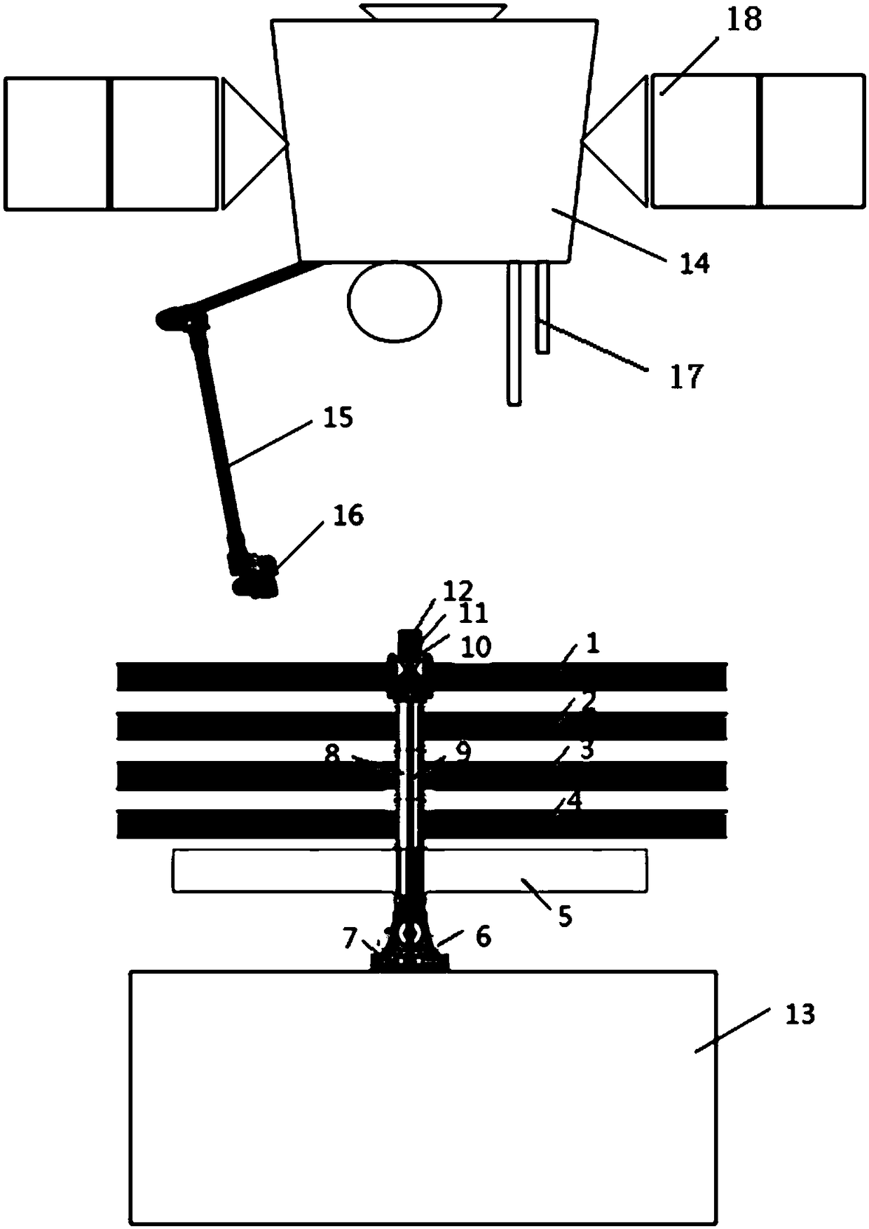 An in-orbit solar panel deployment device