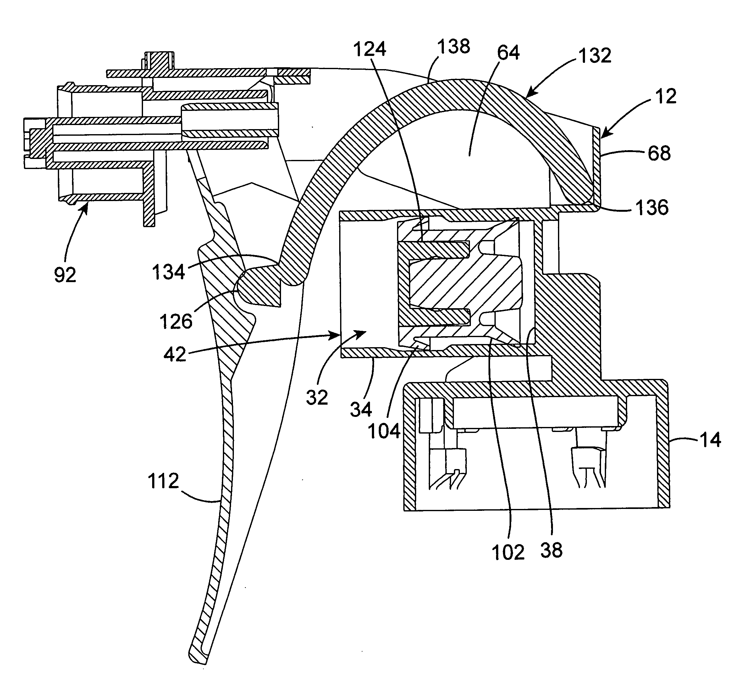 Trigger sprayer with integral piston rod and bowed spring