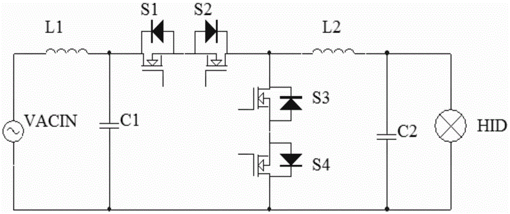 Single-phase single-stage high-intensity discharge (HID) high-frequency electronic ballast based on bidirectional BUCK power factor correction and LC high-frequency resonant soft-switching technique