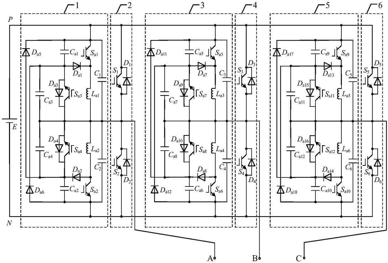 Improved dual-auxiliary resonant pole-type three-phase soft switch inversion circuit