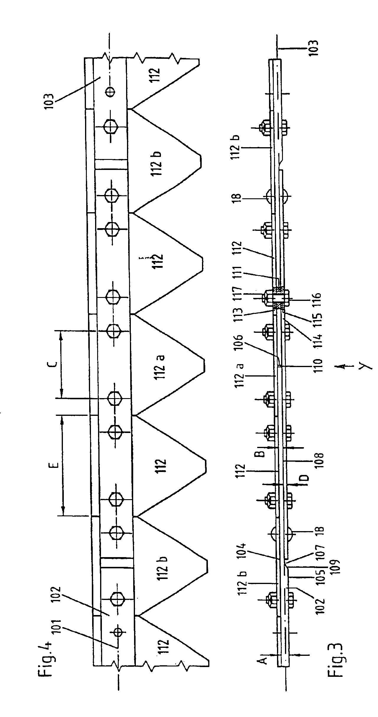 Mowing blade comprising a blade bar composed of bar sections