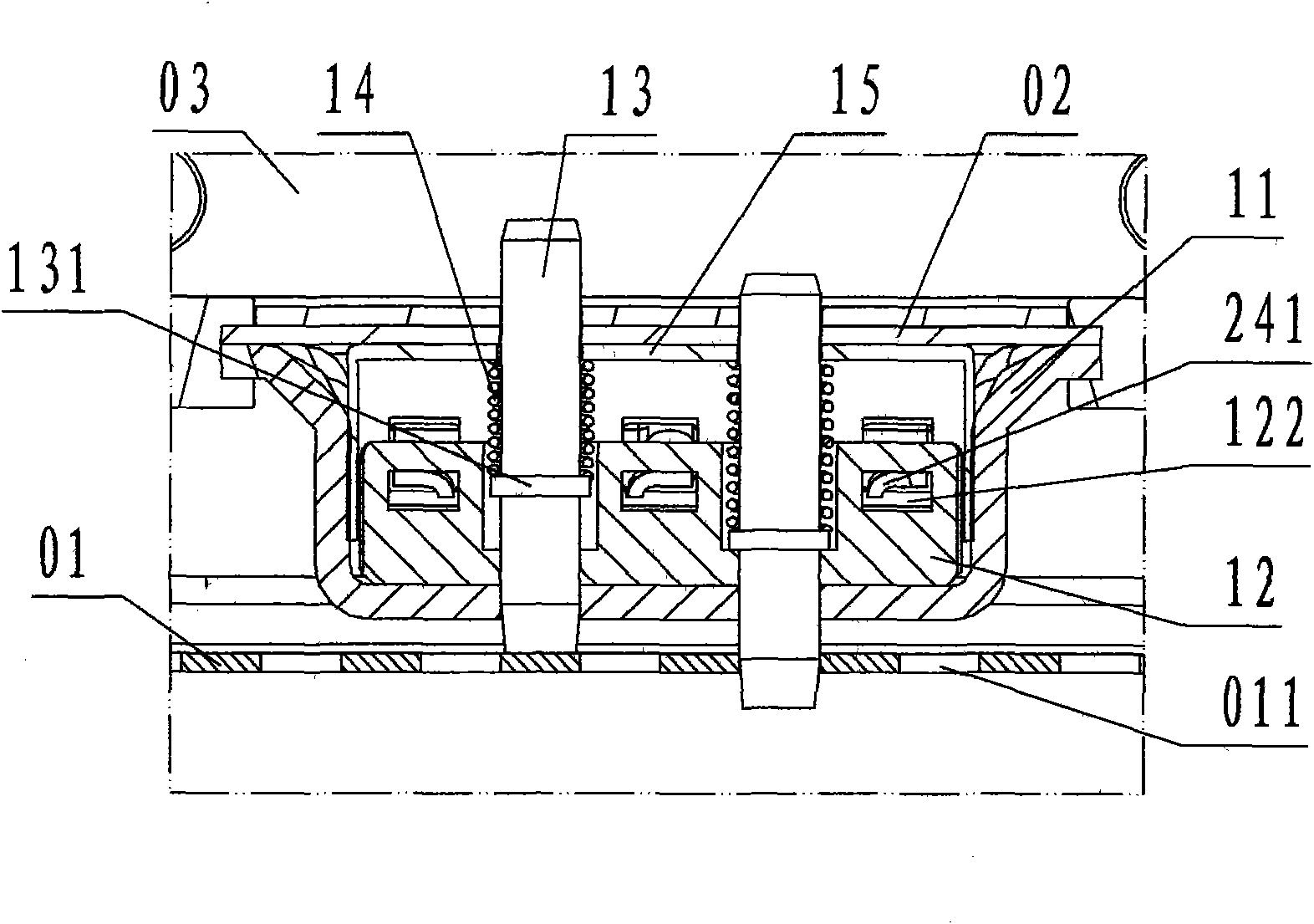 Built-in double pin locking device of sliding rail of automobile seat