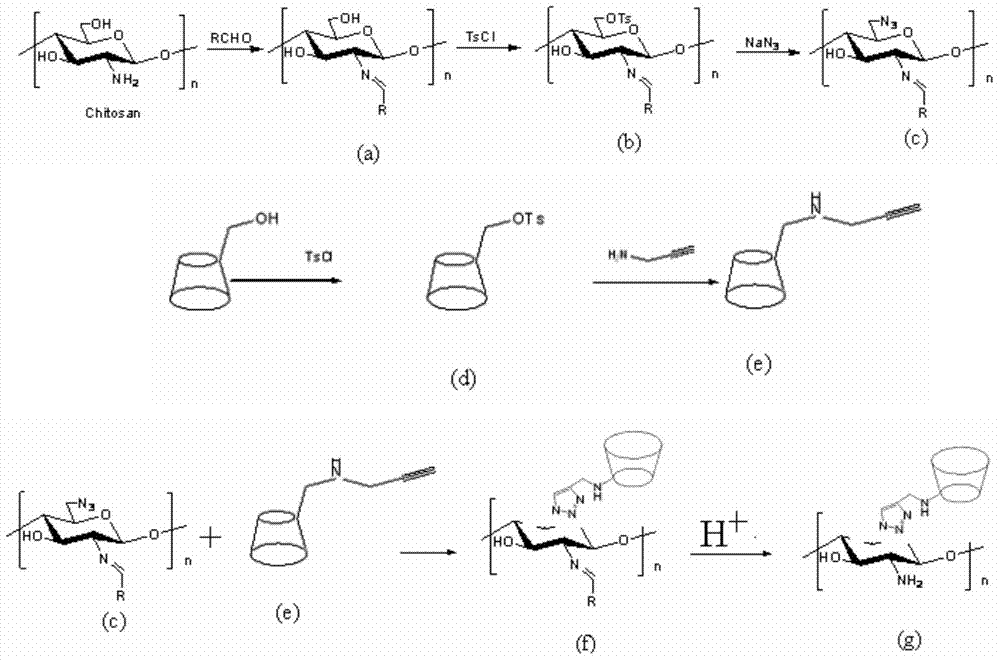 Preparation method of chitosan 6-OH immobilized cyclodextrin derivative and application of derivative in H2O2 detection electrochemical sensor film material