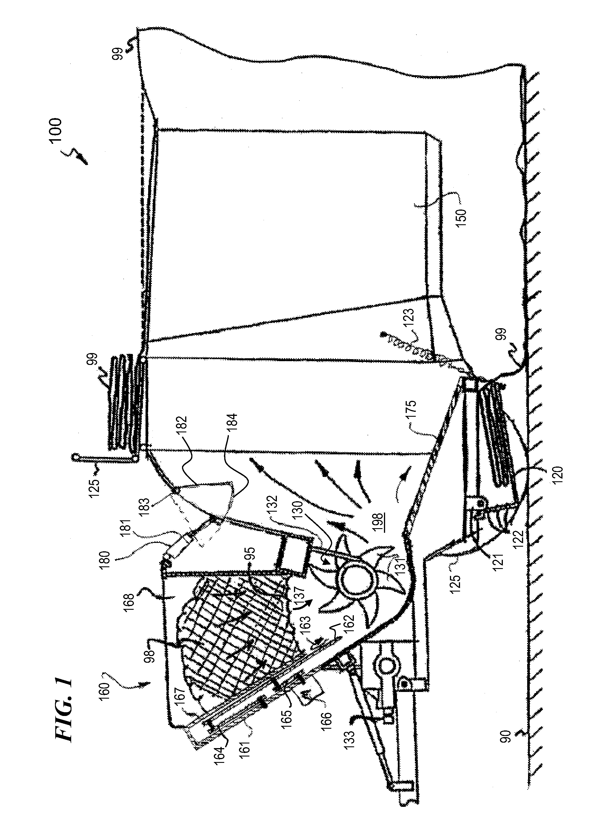 Agricultural bagger with shielded hopper agitation and method