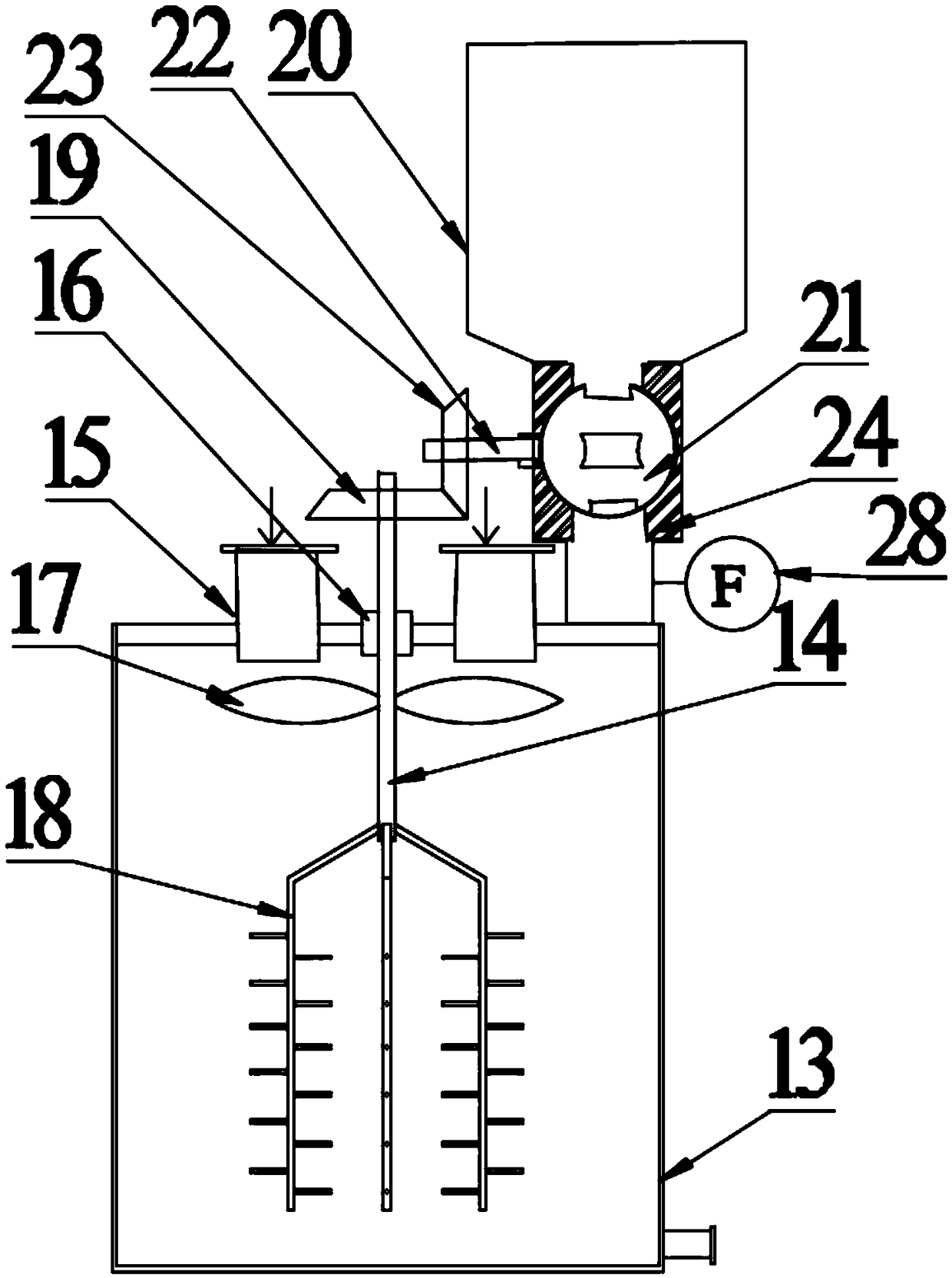 Energy-saving type chemical adding and stirring device for sludge and sludge treatment system