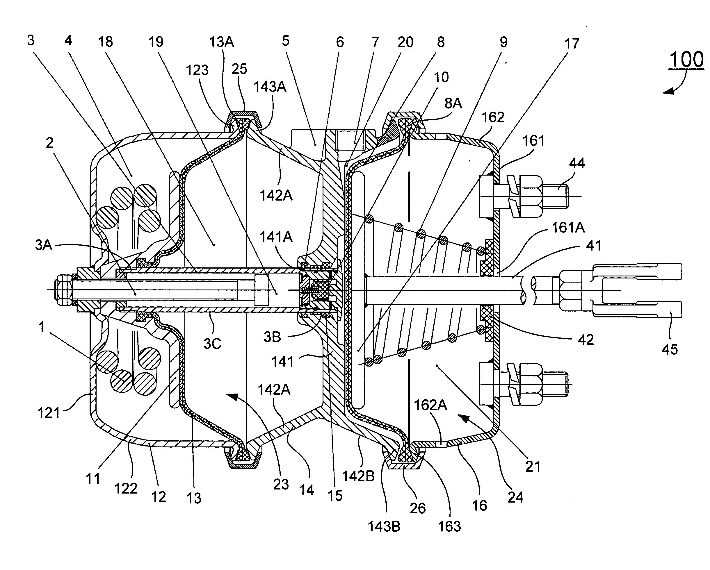 Internal air-exchange spring brake chamber