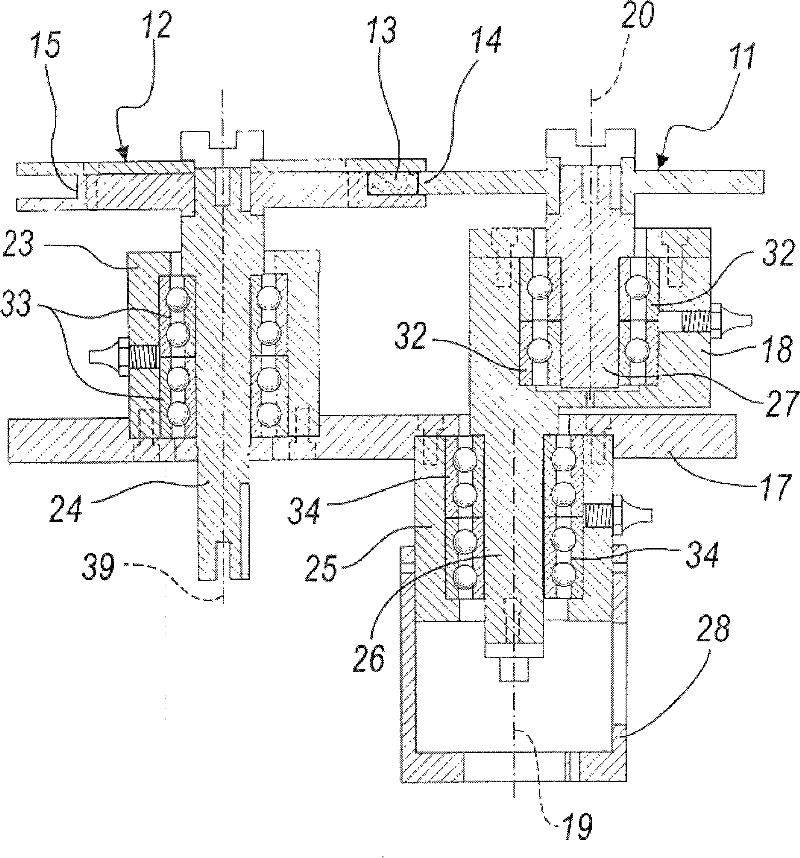 Device for measuring volume change of at least one textile fiber band