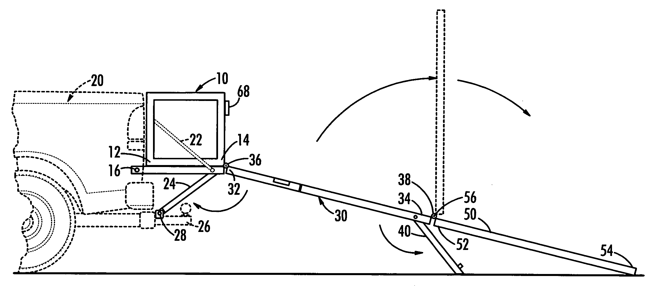 Cargo area extending foldable loading ramp