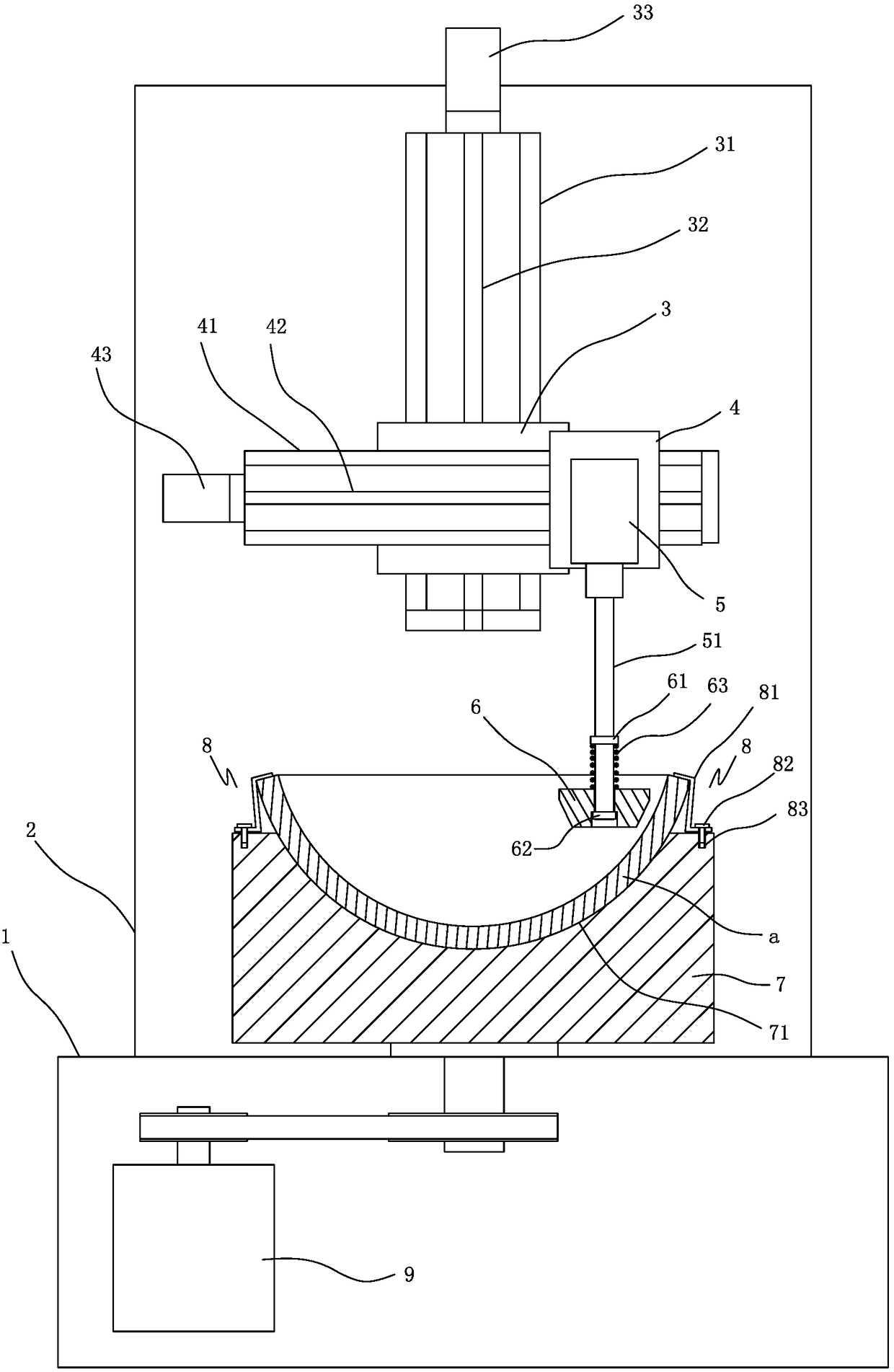 A grinding and polishing device for the outer peripheral surface of a stone washbasin