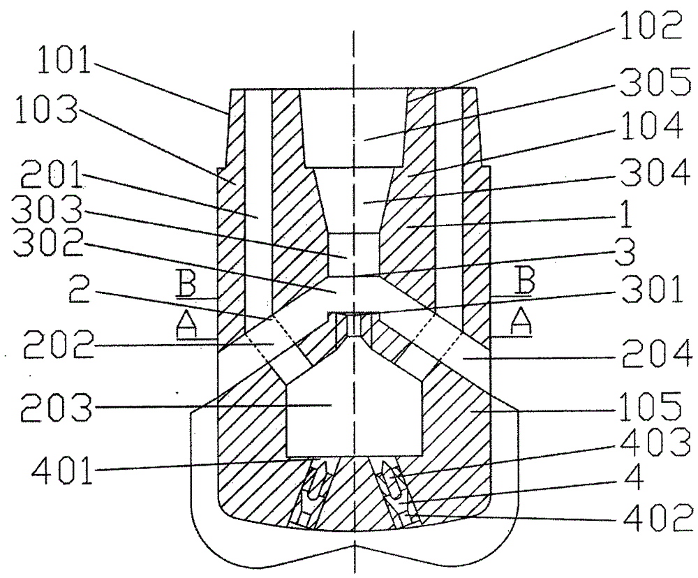 A double-wall drill pipe reverse circulation drilling fixed guide impeller type swirl jet pump drill bit