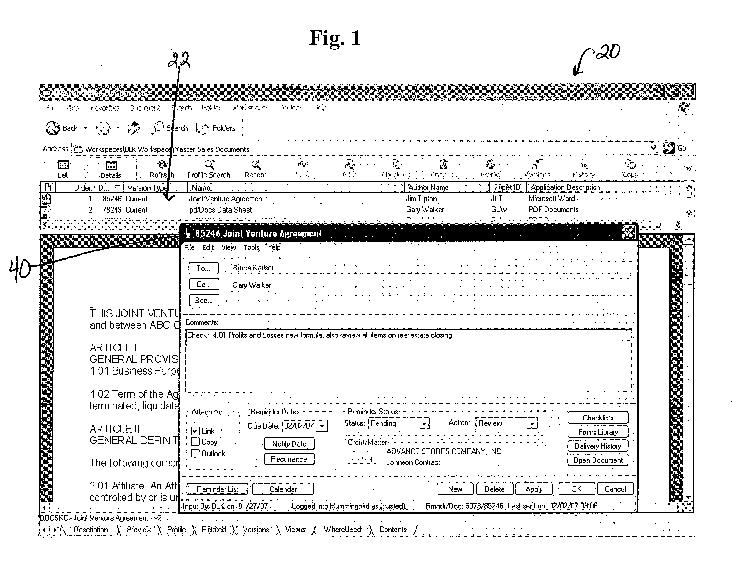 Document reminder system