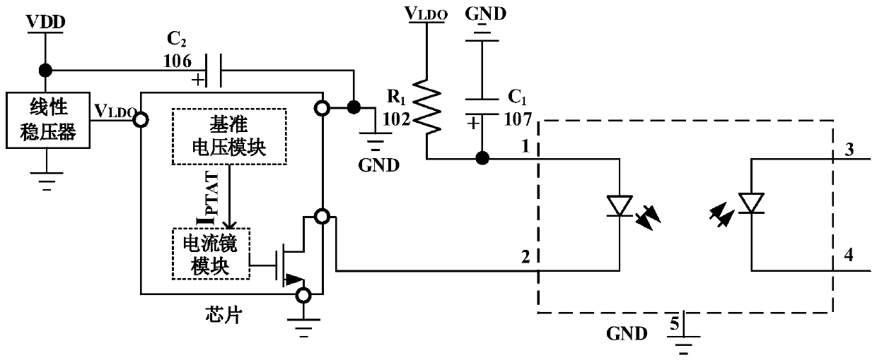 Constant current drive circuit and corresponding photoelectric smoke alarm circuit