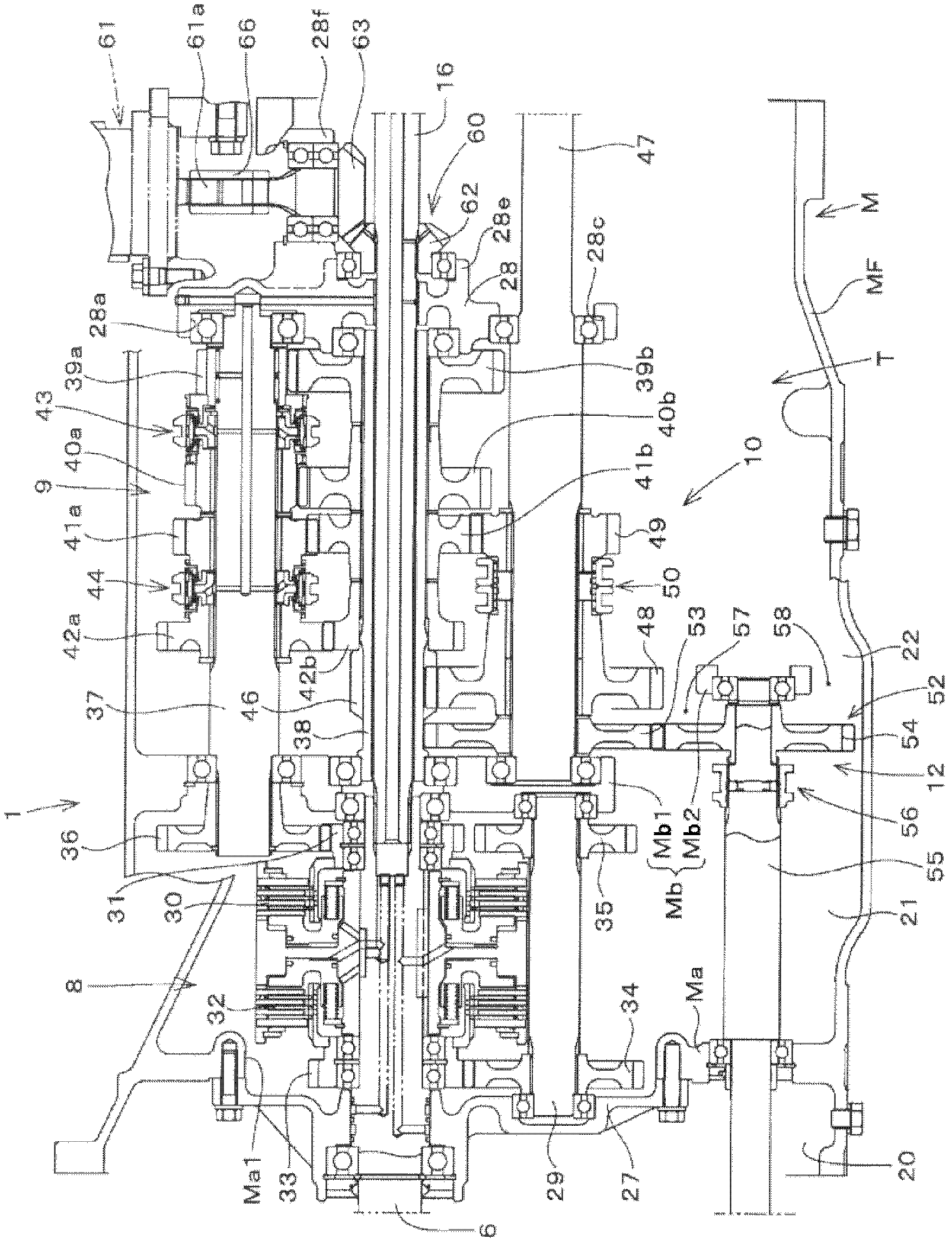 Tractor transmission device