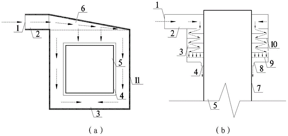 Dual-square-shaped uniform-section flow rectifier for square column wall face attached-type air supply