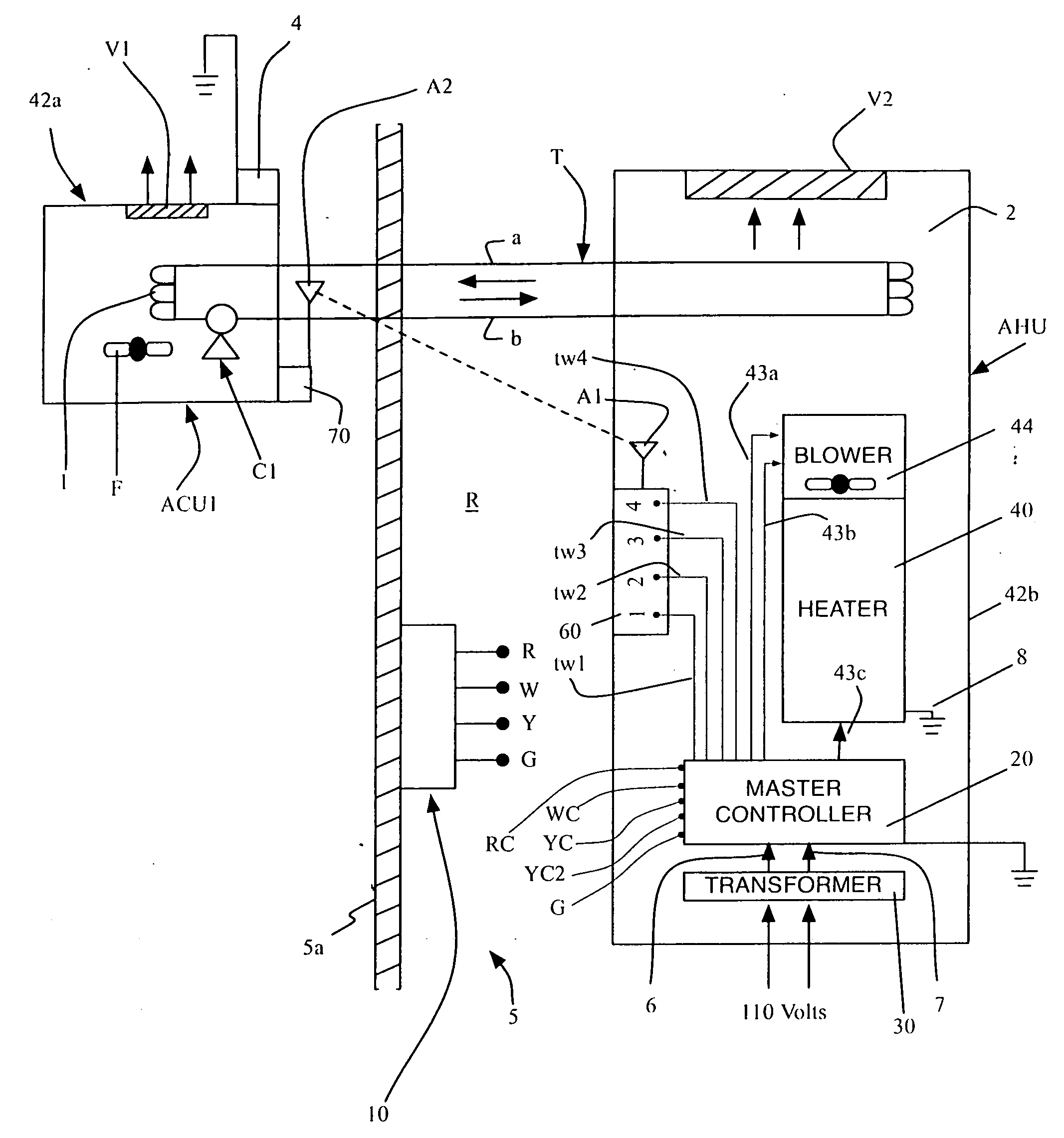 Air conditioning system, control unit and other components used therewith