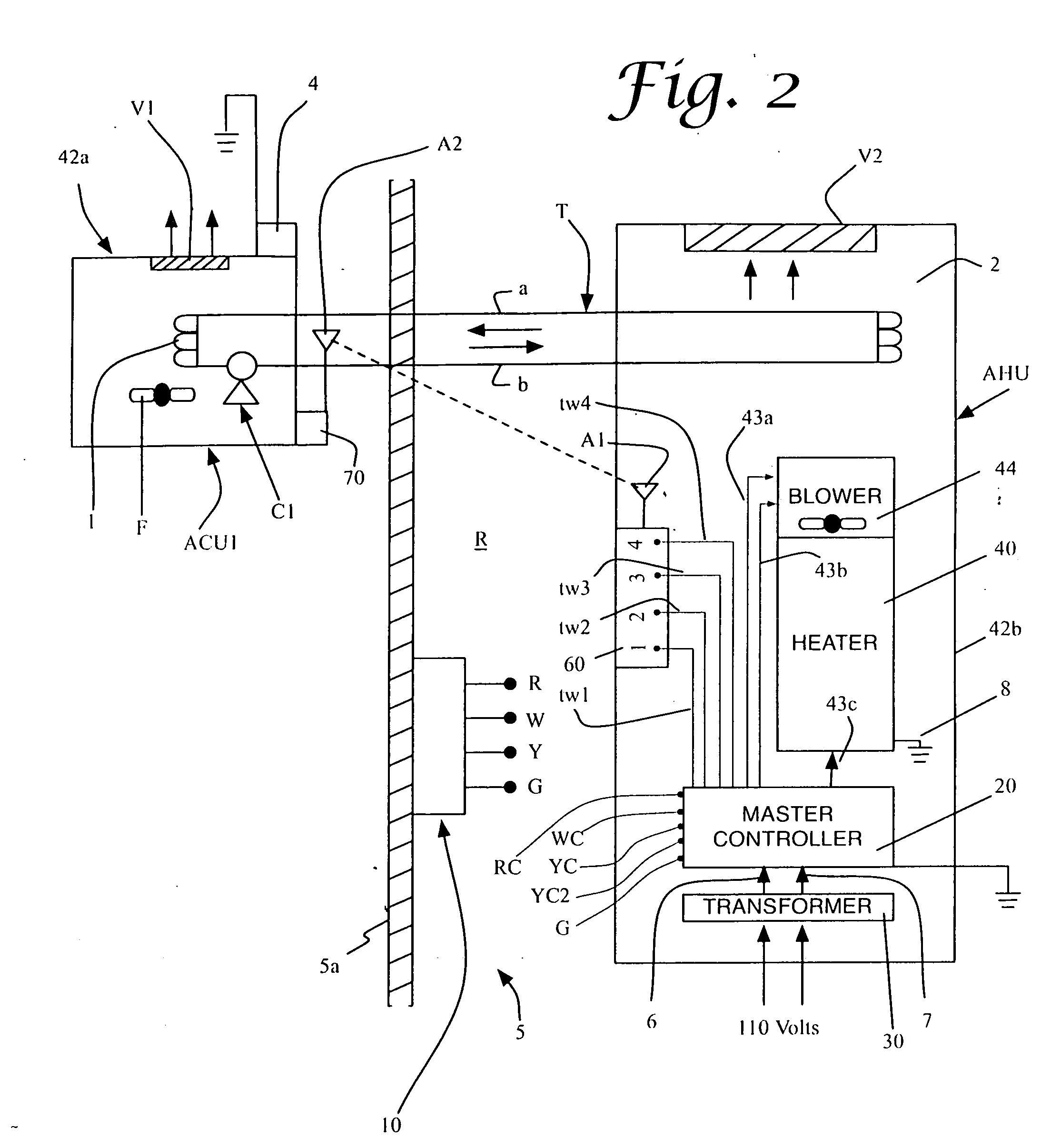 Air conditioning system, control unit and other components used therewith