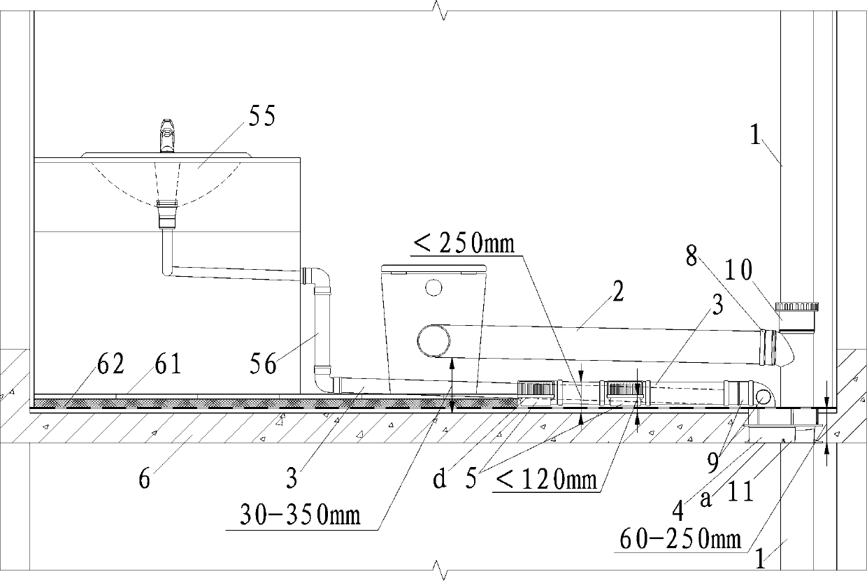 Toilet non-descending-floor same-layer drainage system