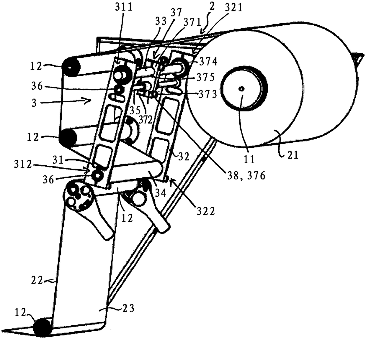 Web guiding device and device for handling material webs