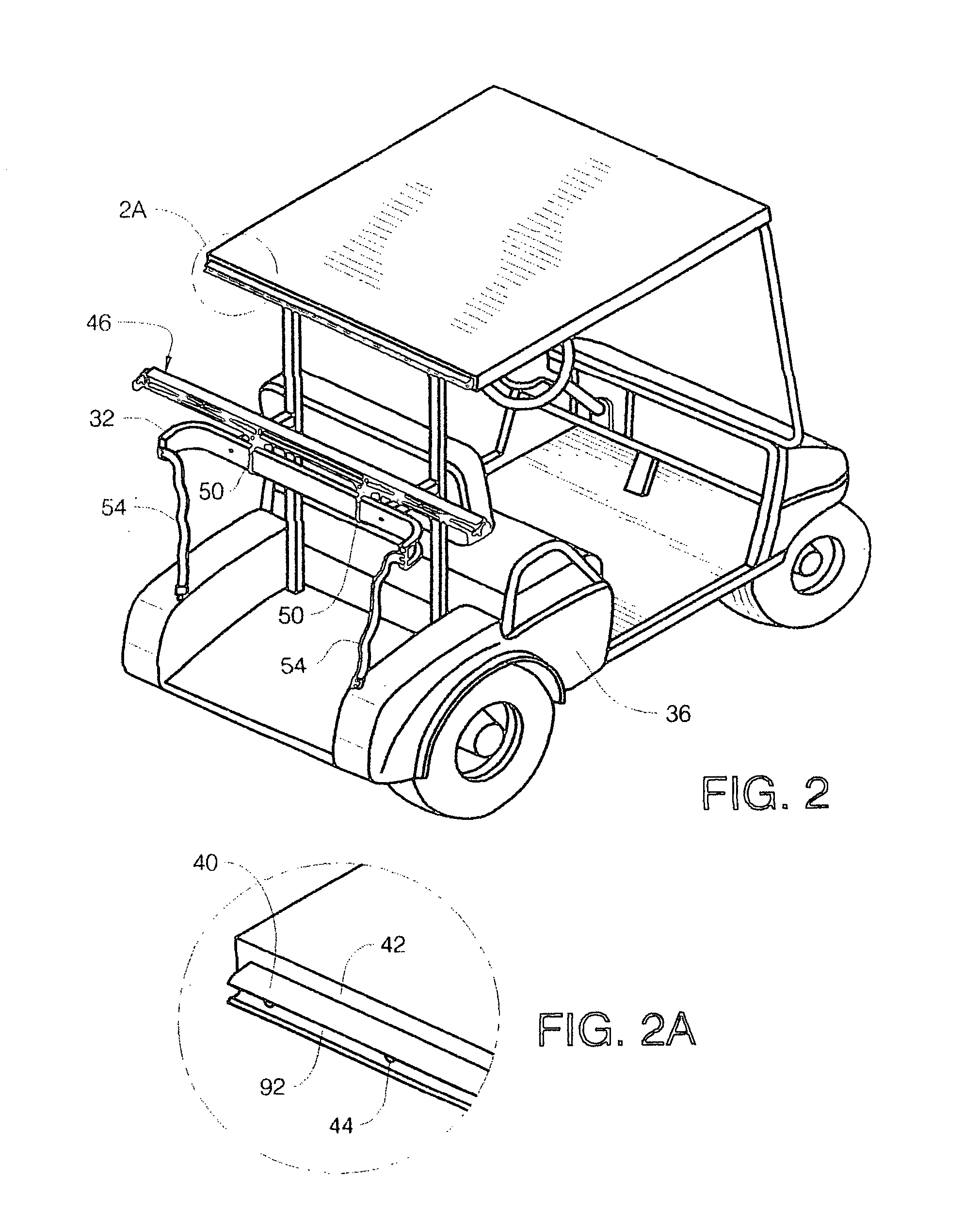 Golf cart rearwardly extending canopy cover