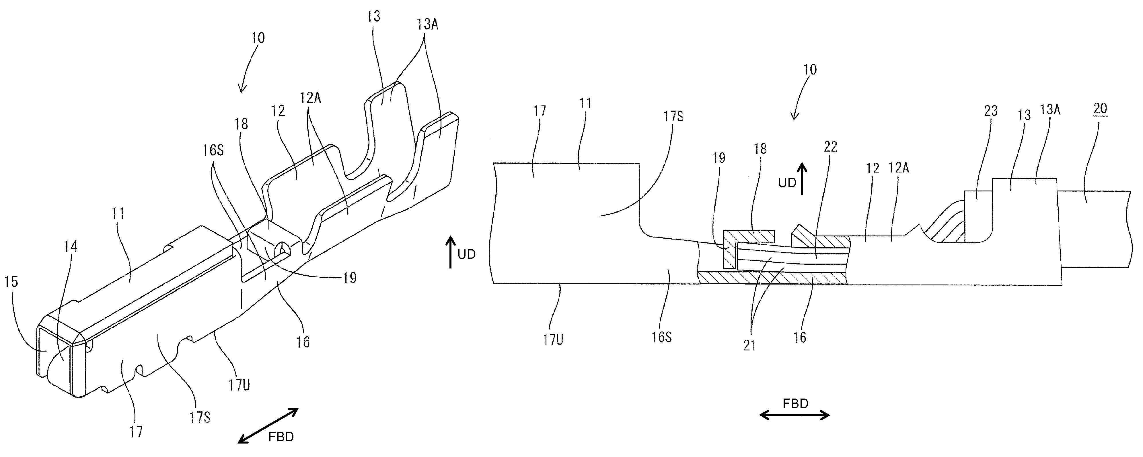 Terminal fitting with a wire restriction