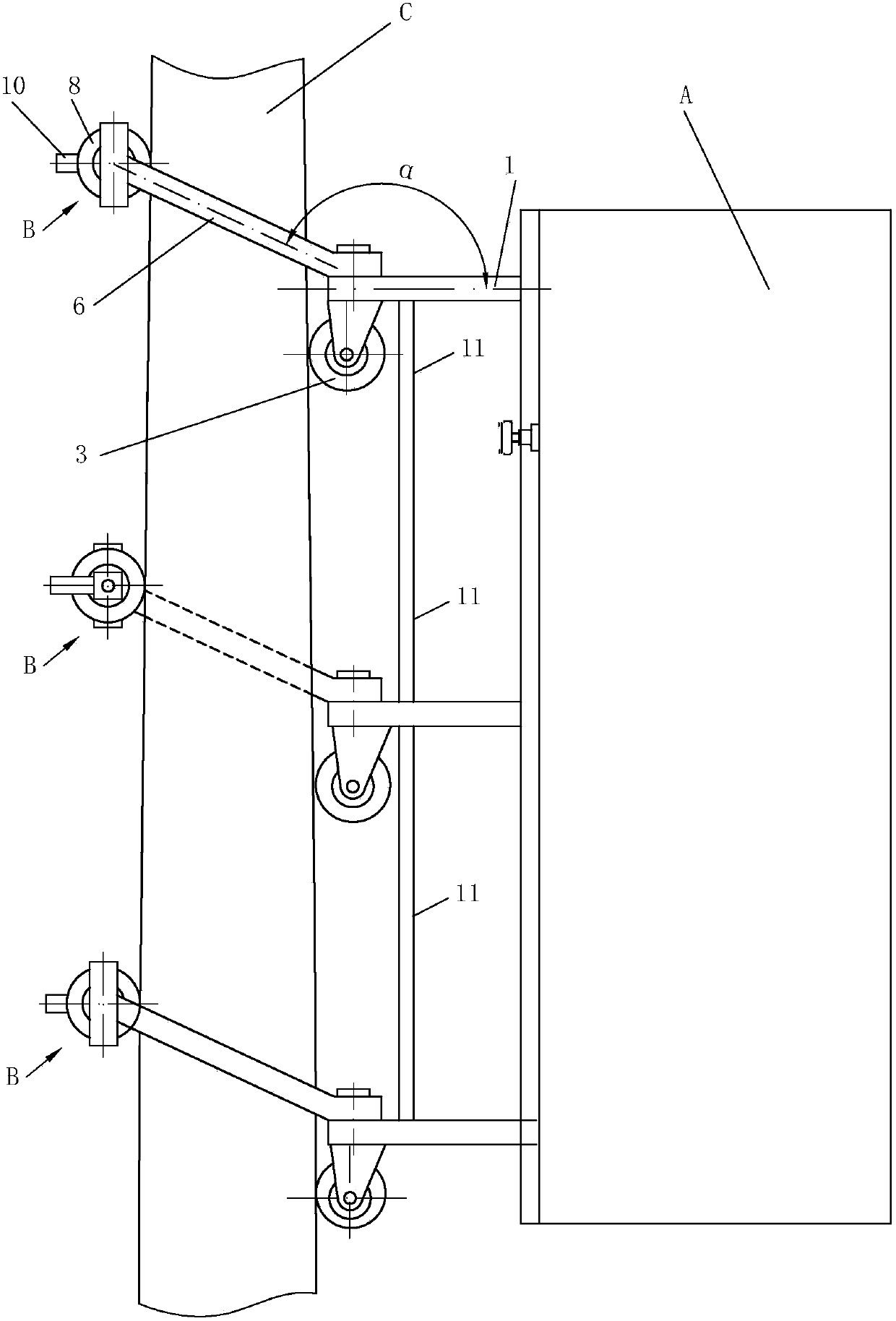 Concrete rod climbing work platform and its climbing device