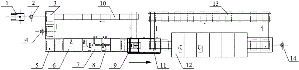 Production device capable of achieving continuous automatic production of semi-tempered plate vacuum glass